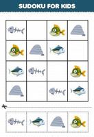formazione scolastica gioco per bambini sudoku per bambini con carino cartone animato osso tonno roccia piranha stampabile subacqueo foglio di lavoro vettore