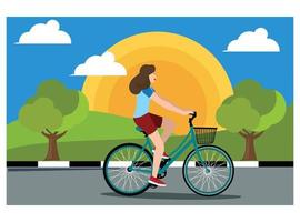 illustrazione giovane persone fare fisico attività all'aperto nel il parco di Ciclismo. illustrazione adatto per diagrammi, infografica, e altro grafico risorse vettore