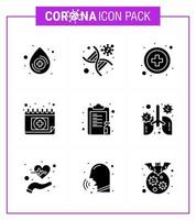 coronavirus prevenzione impostato icone 9 solido glifo nero icona come come medicina droga assistenza sanitaria schudule calendario virale coronavirus 2019 nov malattia vettore design elementi