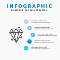 diamante cristallo successo premio linea icona con 5 passaggi presentazione infografica sfondo vettore