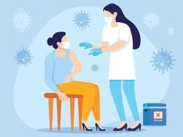 medico dando corona vaccino per donna vettore