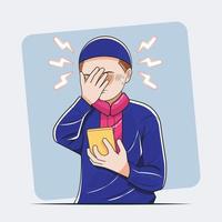 impaurito musulmano ragazzo guardare a il suo smartphone vettore illustrazione gratuito Scarica
