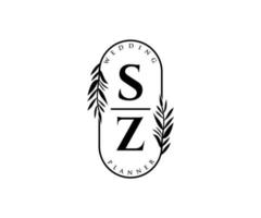 sz iniziali lettera nozze monogramma loghi collezione, mano disegnato moderno minimalista e floreale modelli per invito carte, Salva il Data, elegante identità per ristorante, boutique, bar nel vettore