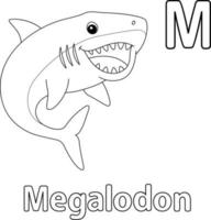 megalodon alfabeto abc isolato colorazione pagina m vettore