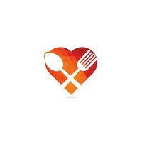 fresco cibo cuore forma concetto logo modello. cibo logo insieme a, cucchiaio, coltello, e forchetta. salutare cibo logo modello vettore