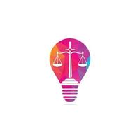 legge e procuratore lampadina forma concetto logo design. legge azienda e ufficio vettore logo design. giustizia legge e procuratore logo design modello