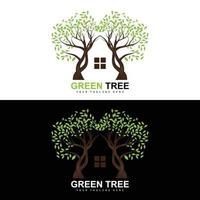 albero logo, verde alberi e legna disegno, foresta illustrazione, alberi bambini Giochi vettore