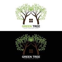 albero logo, verde alberi e legna disegno, foresta illustrazione, alberi bambini Giochi vettore