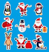 adesivi Natale impostato di Santa claus, pupazzo di neve, cervo e pinguino vettore illustrazione design