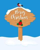 cartello in legno di Natale con neve invernale vettore