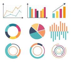 attività commerciale dati mercato elementi punto bar torta grafici diagrammi e grafici piatto icone impostato isolato vettore illustrazione.