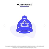 nostro Servizi cappello berretto foglia Canada solido glifo icona ragnatela carta modello vettore