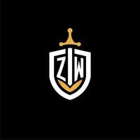 creativo lettera Z W logo gioco esport con scudo e spada design idee vettore