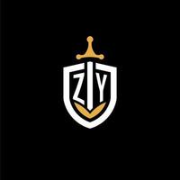 creativo lettera zy logo gioco esport con scudo e spada design idee vettore