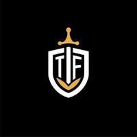 creativo lettera tf logo gioco esport con scudo e spada design idee vettore