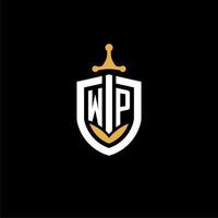 creativo lettera wp logo gioco esport con scudo e spada design idee vettore