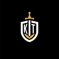 creativo lettera kt logo gioco esport con scudo e spada design idee vettore