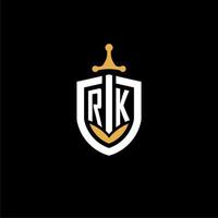 creativo lettera rk logo gioco esport con scudo e spada design idee vettore