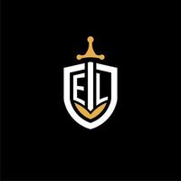 creativo lettera EL logo gioco esport con scudo e spada design idee vettore