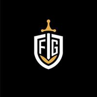 creativo lettera fg logo gioco esport con scudo e spada design idee vettore