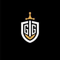 creativo lettera gg logo gioco esport con scudo e spada design idee vettore