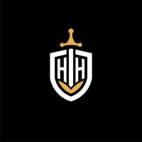 creativo lettera hh logo gioco esport con scudo e spada design idee vettore