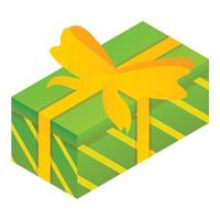 verde regalo scatola icona, isometrico stile vettore