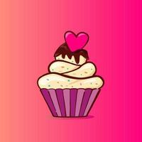 dolce Cupcake illustrazione con cuore caramella carino e bello dolce vettore