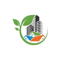 vettore di progettazione del logo dell'ambiente di costruzione della foglia verde