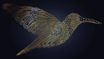 lusso mandala ornamentale uccello design con d'oro colore nel buio sfondo azione illustrazione vettore