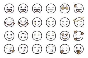 impostato di emoticon faccina icone. cartone animato emoji impostato con Sorridi, triste, felice, e piatto emozione nel Due tono stile vettore