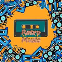 vecchio retrò piazza Vintage ▾ manifesto telaio con musica Audio cassetta per Audio nastro registratore con magnetico nastro a partire dal anni '70, anni 80, anni 90 vettore illustrazione