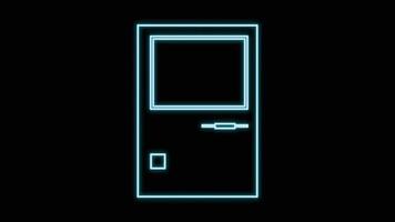 blu neon personale computer con tenere sotto controllo, pc vecchio retrò fricchettone Vintage ▾ a partire dal anni '70, anni 80, anni 90 su nero sfondo. vettore illustrazione