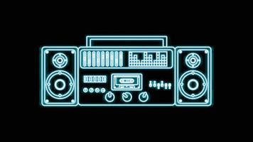 blu neon musica cassetta Audio nastro registratore vecchio retrò fricchettone Vintage ▾ a partire dal anni '70, anni 80, anni 90 su nero sfondo. vettore illustrazione