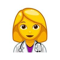 femmina medico o infermiera grande dimensione di giallo emoji viso vettore