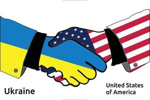 stretta di mano di Ucraina e Stati Uniti d'America per affare collaborazione, attività commerciale vettore