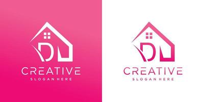 creativo logo design con combinazione casa e lettera premio vettore