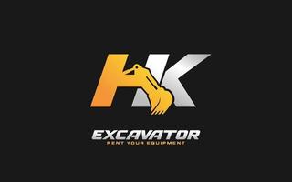 HK logo scavatrice per costruzione azienda. pesante attrezzatura modello vettore illustrazione per il tuo marca.