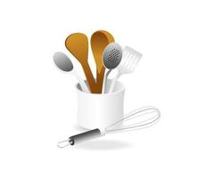 piatto 3d isometrico illustrazione concetto di cucina utensile posto vettore