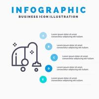 pulizia elettrico attrezzatura vuoto linea icona con 5 passaggi presentazione infografica sfondo vettore