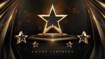 sfondo della cerimonia di premiazione con stella d'oro 3d e elemento a nastro e decorazione effetto luce glitterata. vettore