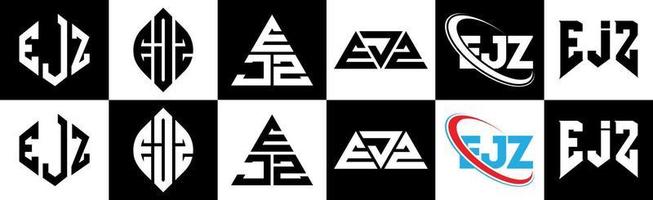 ejz lettera logo design nel sei stile. ejz poligono, cerchio, triangolo, esagono, piatto e semplice stile con nero e bianca colore variazione lettera logo impostato nel uno tavola da disegno. ejz minimalista e classico logo vettore