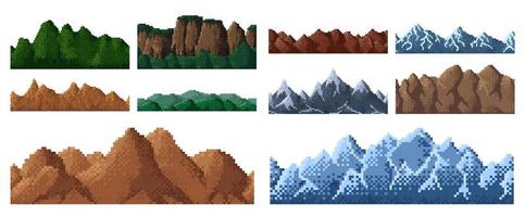 8 bit pixel gioco montagne e colline sfondo vettore