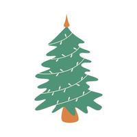 semplice verde Natale albero con ghirlanda. mano disegnato vettore