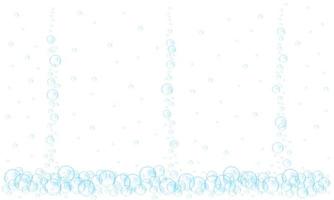 blu subacqueo bolle isolato su bianca sfondo. frizzante carbonato bere, sapone schiuma, mare schiuma, acquario acqua ruscello struttura vettore