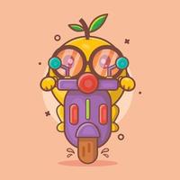 carino arancia frutta personaggio portafortuna equitazione scooter isolato cartone animato nel piatto stile design vettore