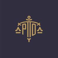 monogramma Po logo per legale azienda con geometrico scala e spada stile vettore