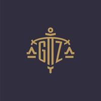 monogramma gz logo per legale azienda con geometrico scala e spada stile vettore