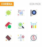 9 piatto colore virale virus corona icona imballare come come protezione batteri ospedale cartello cura pillola virale coronavirus 2019 nov malattia vettore design elementi