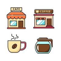 impostato di caffè negozio icone con colorato disegni isolato su bianca sfondo. caffè negozio vettore illustrazioni